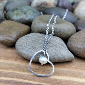 Cultured Pearl & Heart Charm Chain Necklace